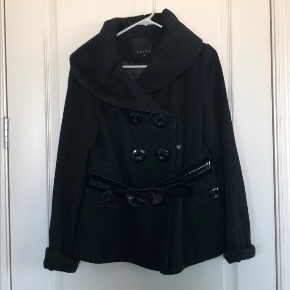 Black shawl neck pea coat